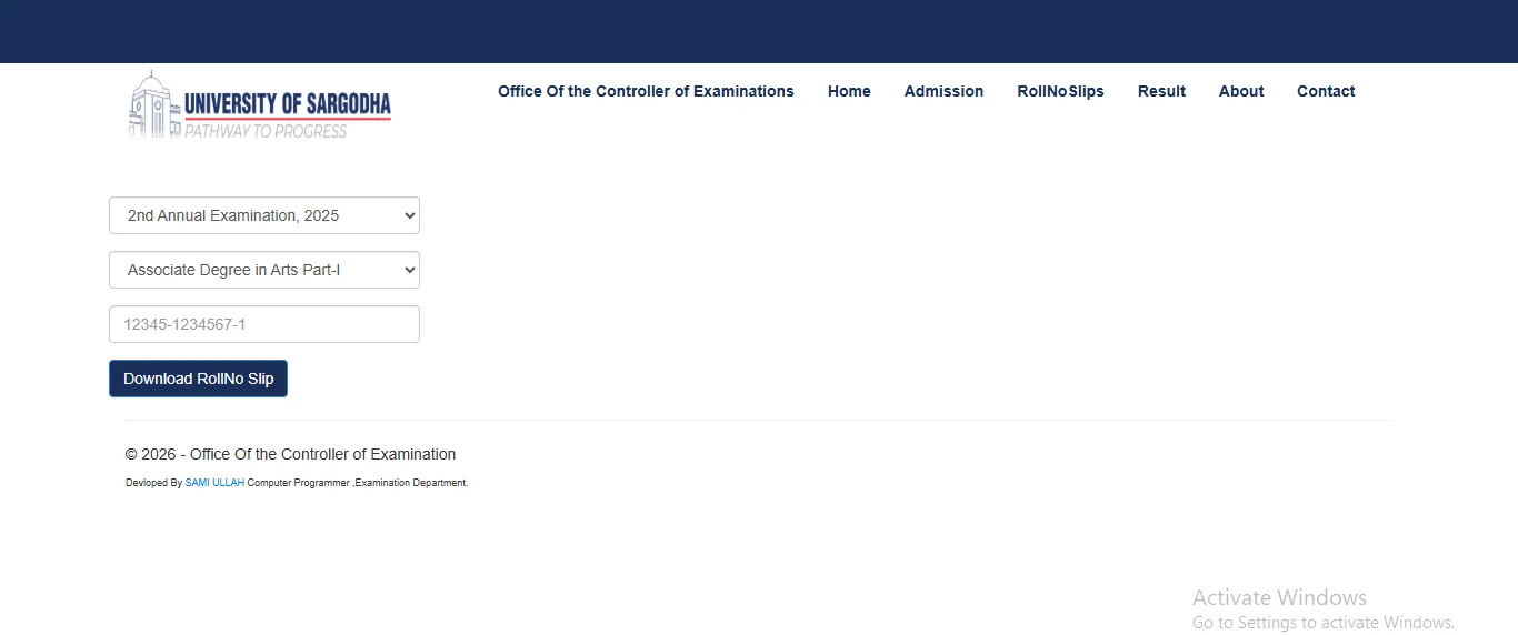 UOS Roll number Slip 2026 BA, MA, B.ED,M,ED,ADP.BS